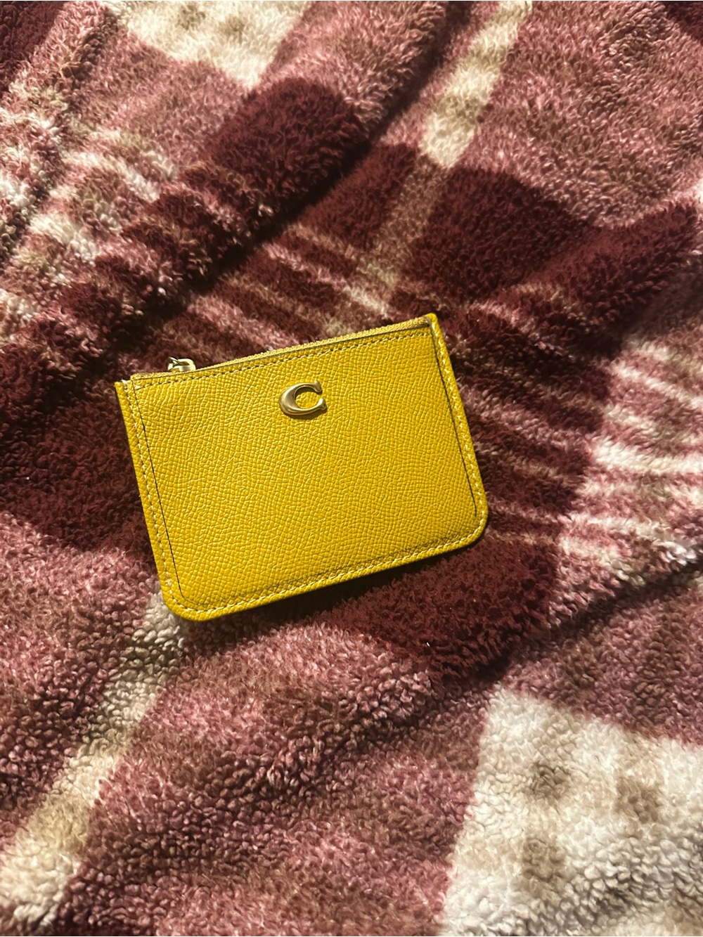 Coach Yellow Pebbled Leather Zip Card Case